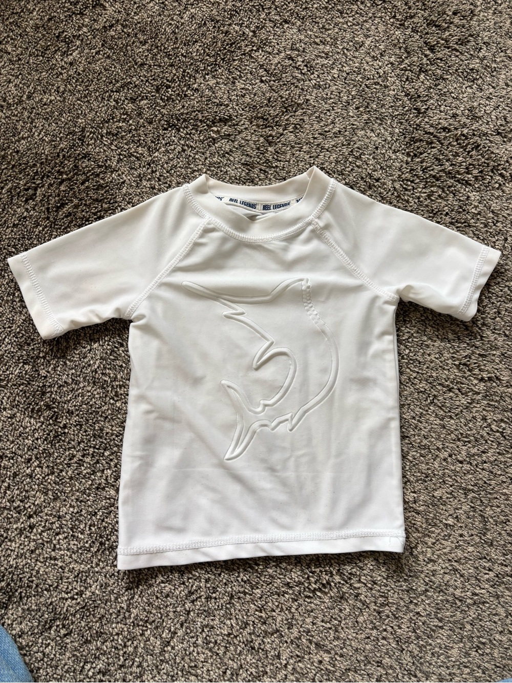Reel Legends White Kids Rashguard with Embossed Shark